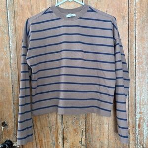 AYR Women’s Half Day Long Sleeve Brown and Navy Striped Tee